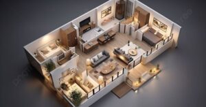 square floor plan kitchen living room bedroom