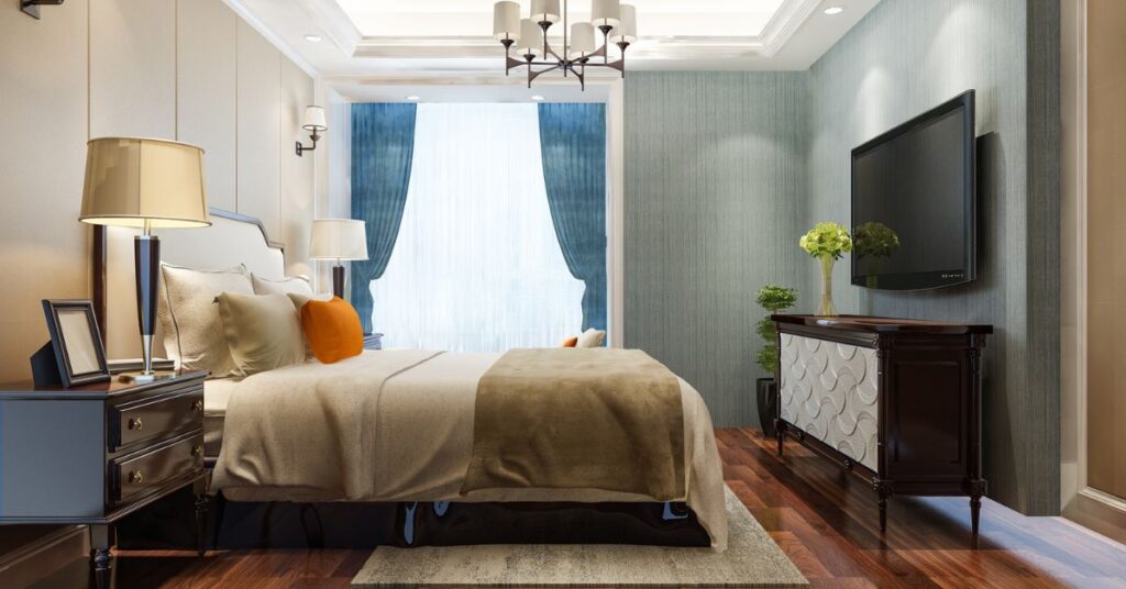 Master bedroom with seating area