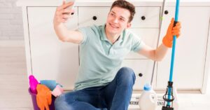 cleaning bathroom with steam cleaner