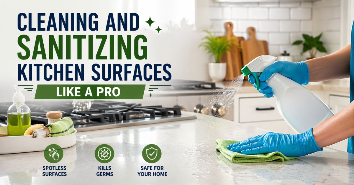 cleaning and sanitizing kitchen surfaces