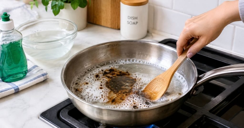 Clean a burnt pan
